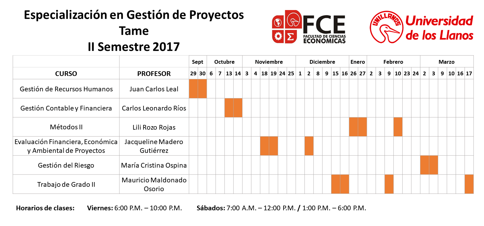 Calendario Tame Segundo Semestre