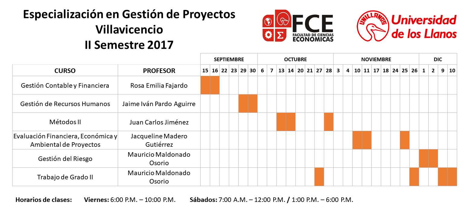 Calendario Villavicencio Segundo Semestre