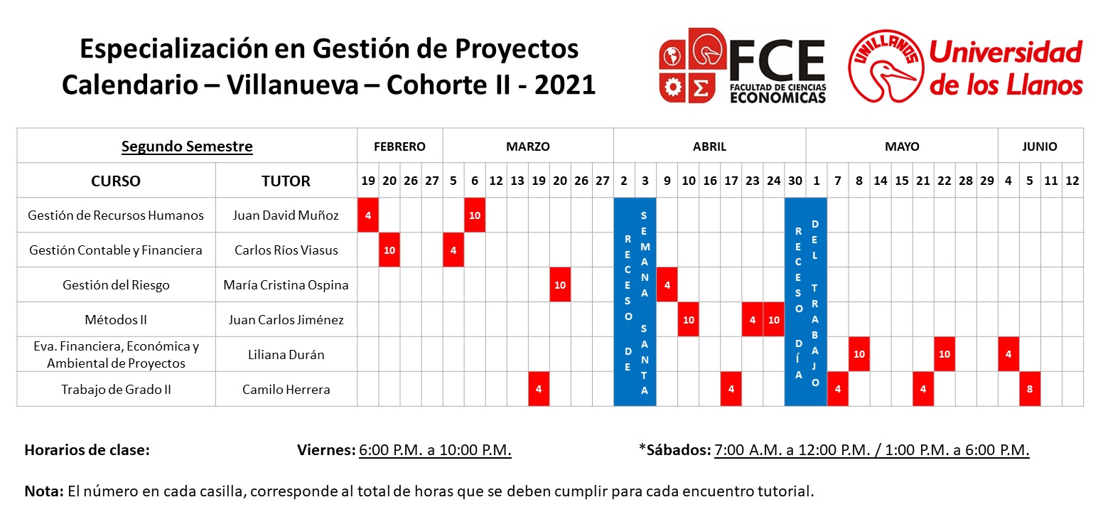 Calendario Villanueva Segundo Semestre