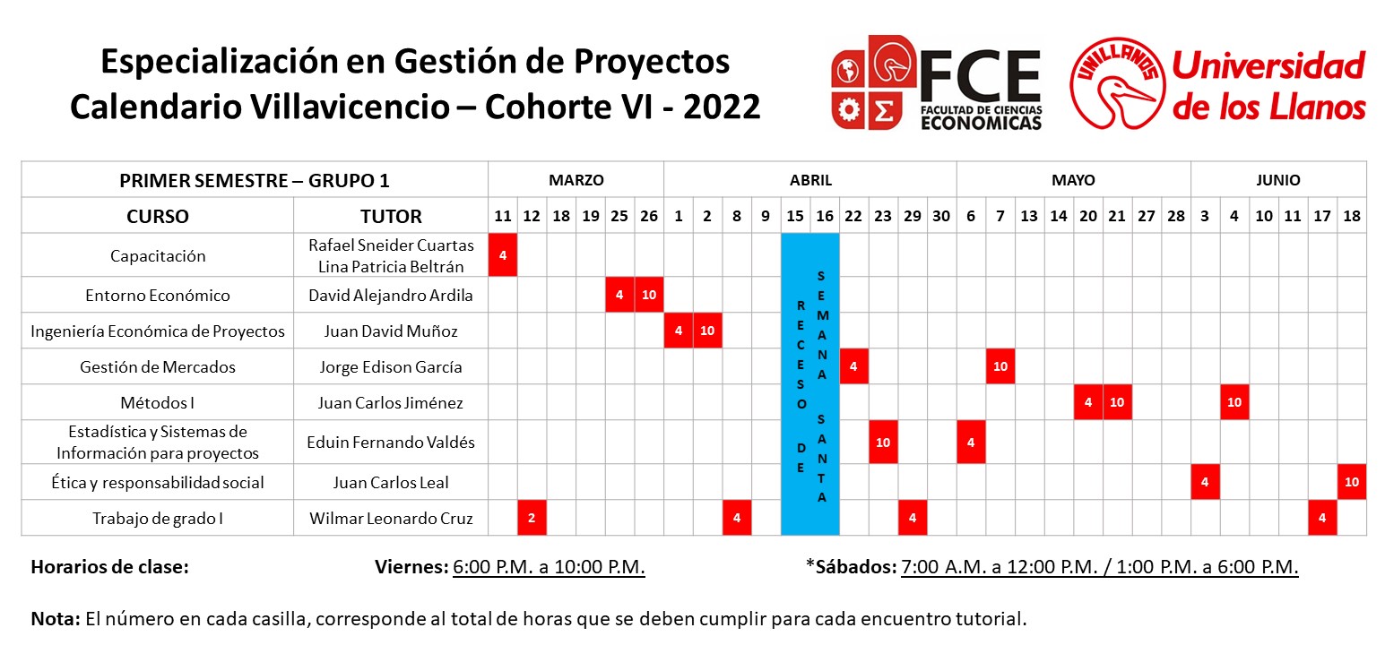 Calendario Villavicencio Primer Semestre