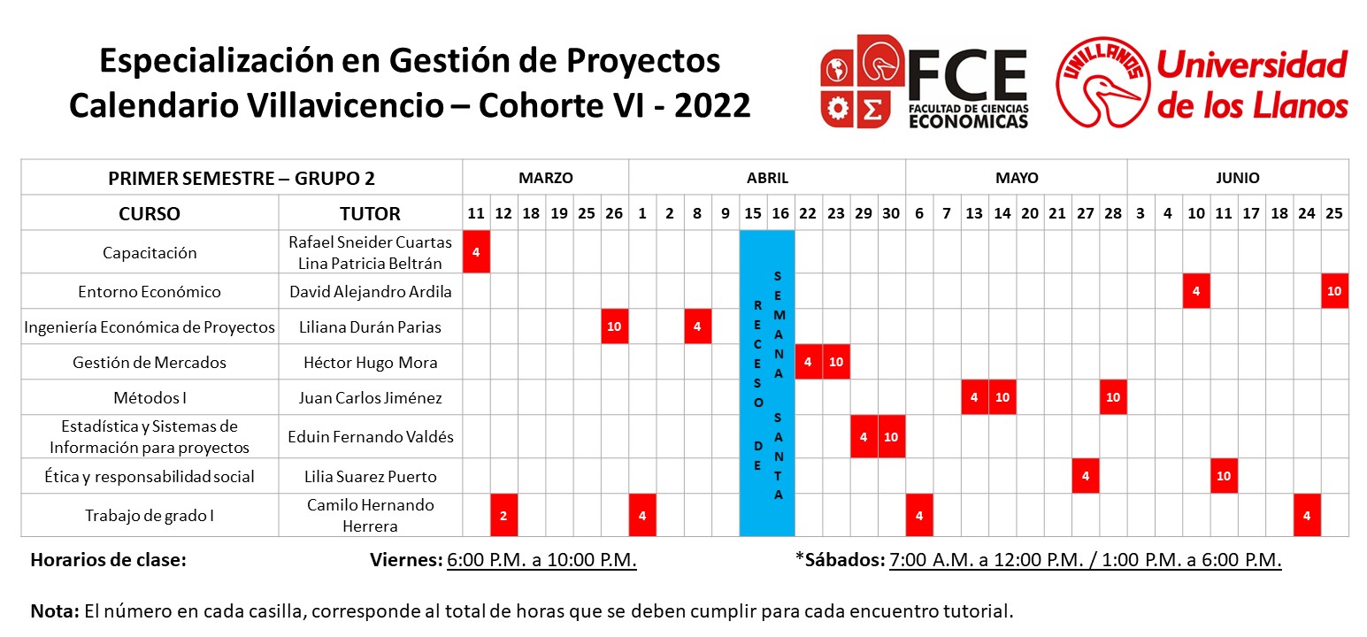 Calendario Villavicencio Primer Semestre