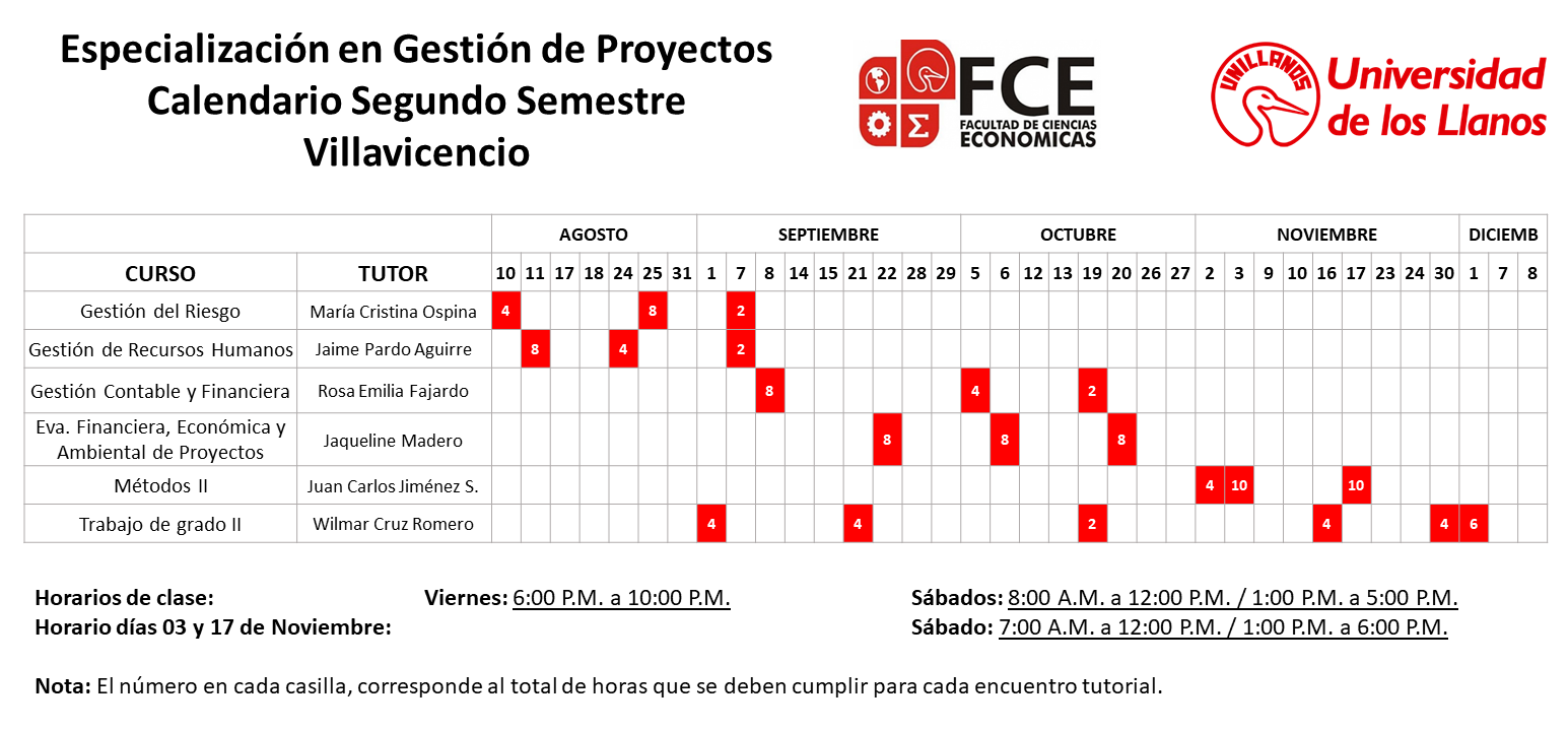 Calendario Villavicencio - 2018 Cohorte II