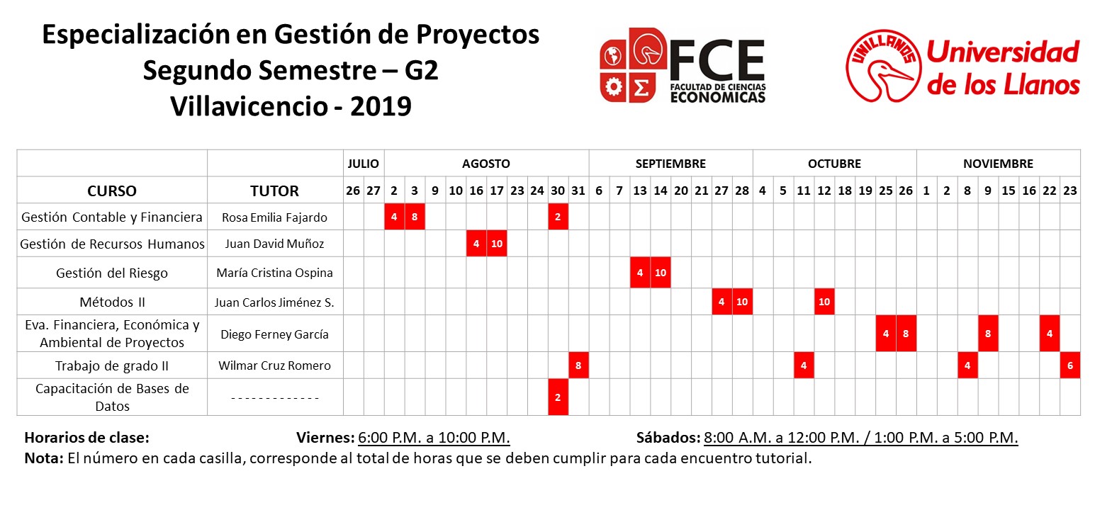 Calendario Villavicencio Segundo Semestre Grupo 2