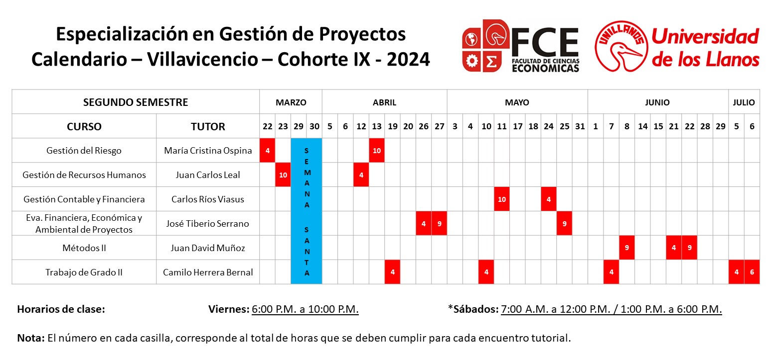 Calendario Villavicencio Segundo Semestre - Cohorte IX