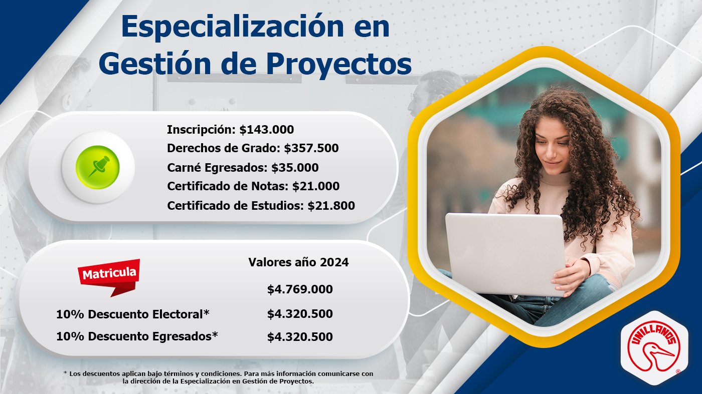 Precios Especialización en Gestión de Proyectos 2024